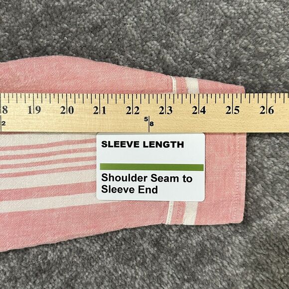 D&Co. Top Women L‎ Pink Striped Popover Yarn Woven Hi-Low Hem Linen Blend F14 - Picture 13 of 16
